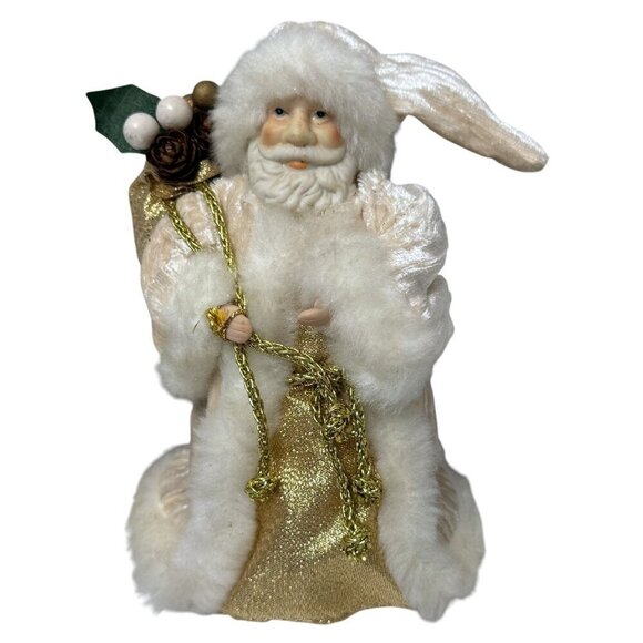 Old World Santa 5.5" Vintage Christmas Decor Gold Fabric Figurine - Picture 1 of 8